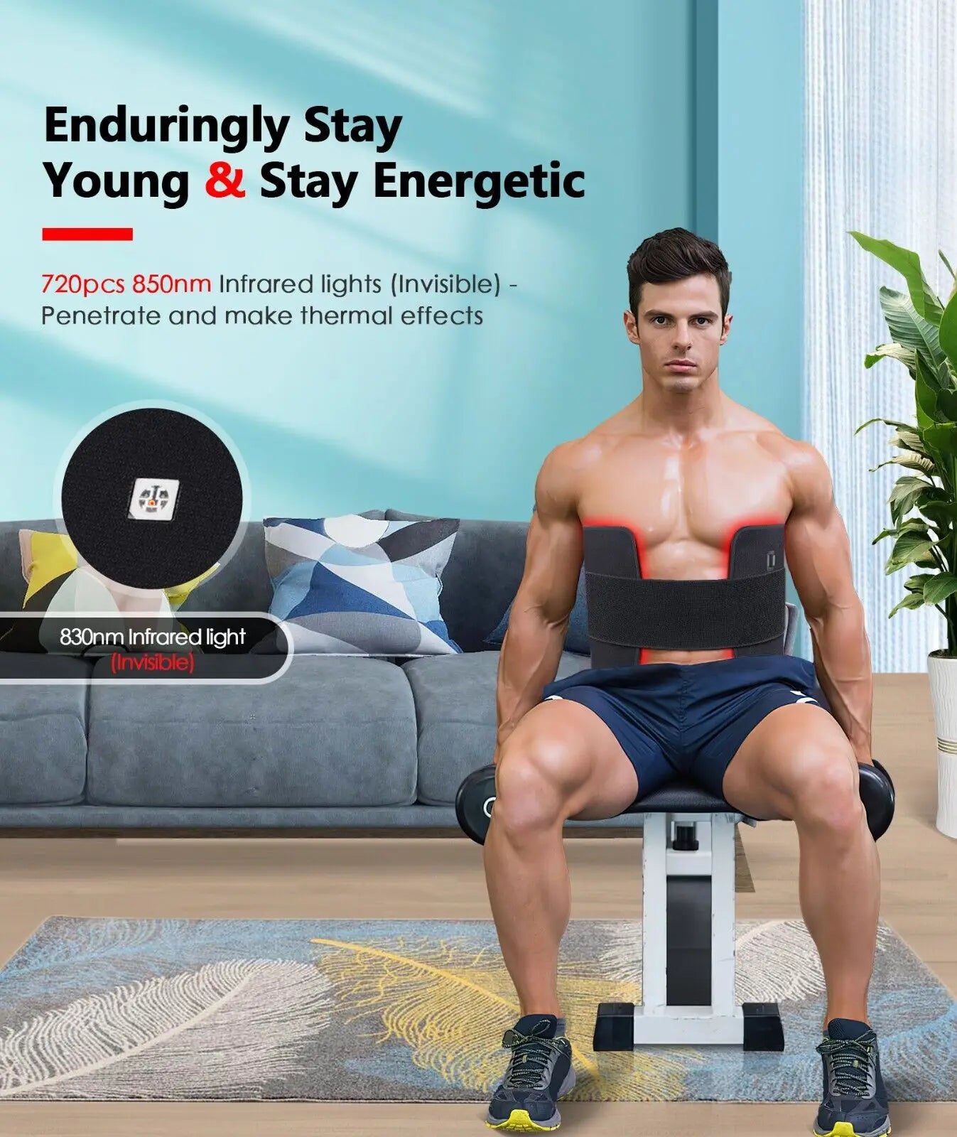 360 LEDs Red Light Belt 660nm&850nm Infrared Light Therapy Pad For Body Fatigue Deep Therapy