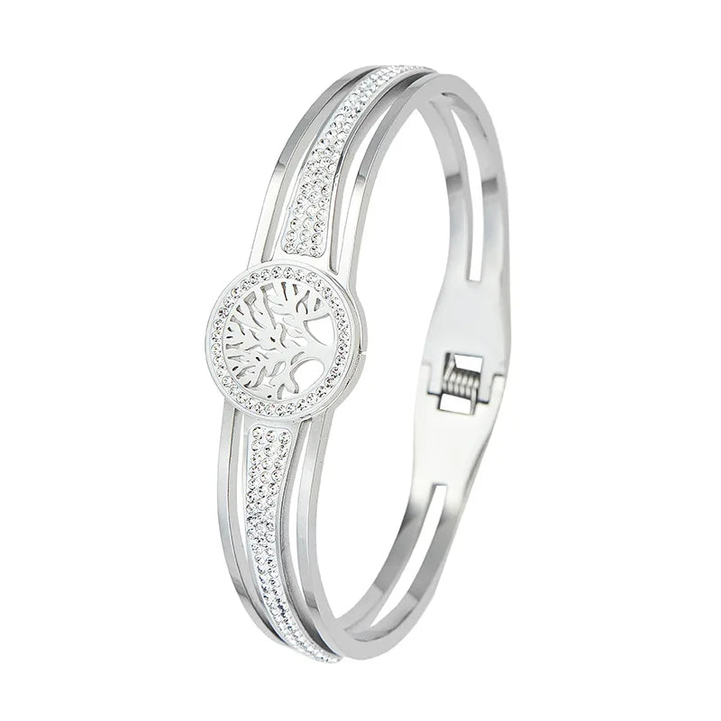 Hollow Tree Bracelet Full CZ Round  Stainless Steel Color-preserving Jewelry