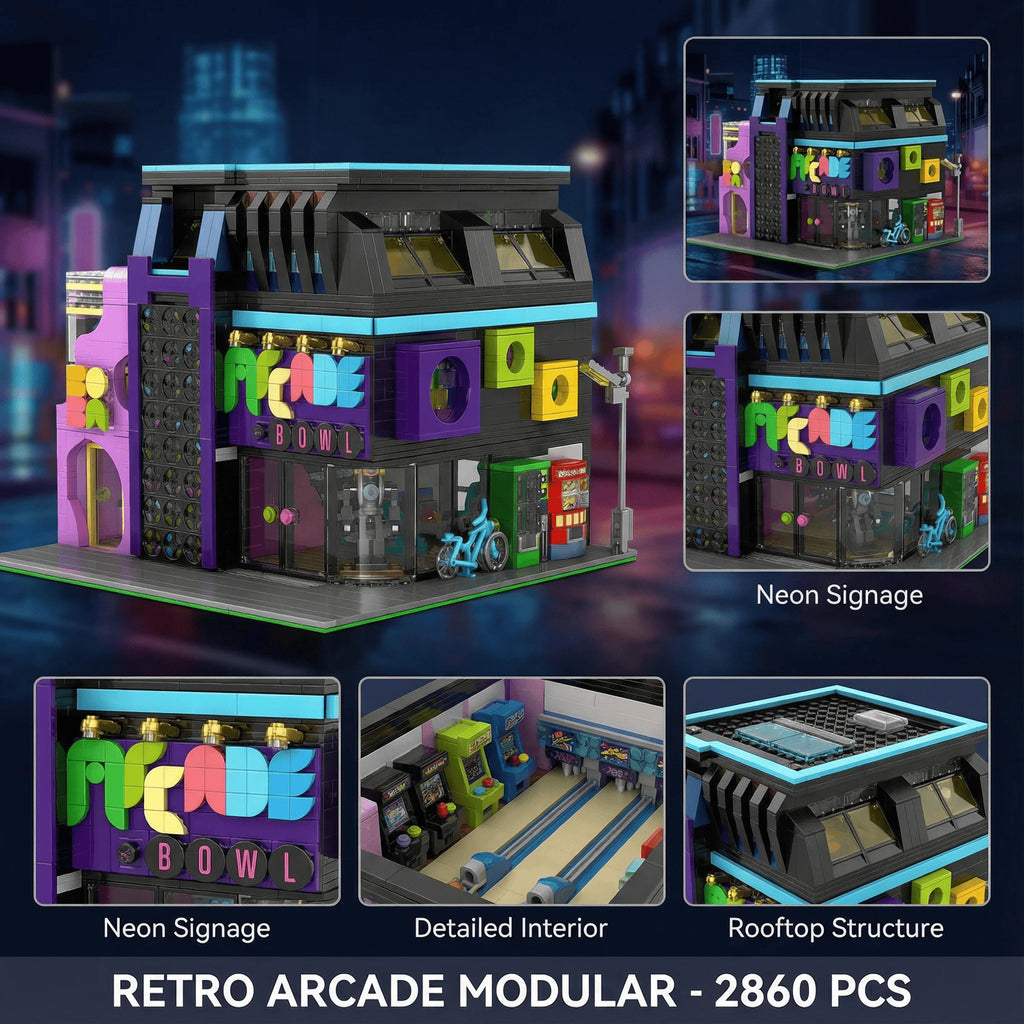Arcade Room Cyberpunk Building With Lighting City Architecture Modular Building Blocks Assembly Model Kit 2600PCS