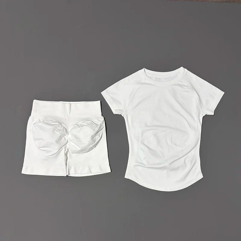 2 Pcs Impact Sports Sets Short Sleeve Seamless Yoga Top Fitness Set