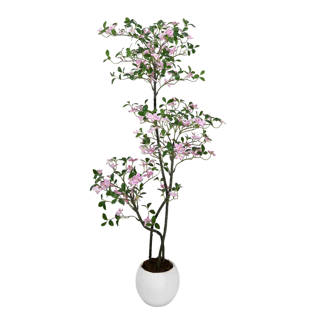 Realistic Pink Blossom Faux Tree with UV-Resistant Leaves