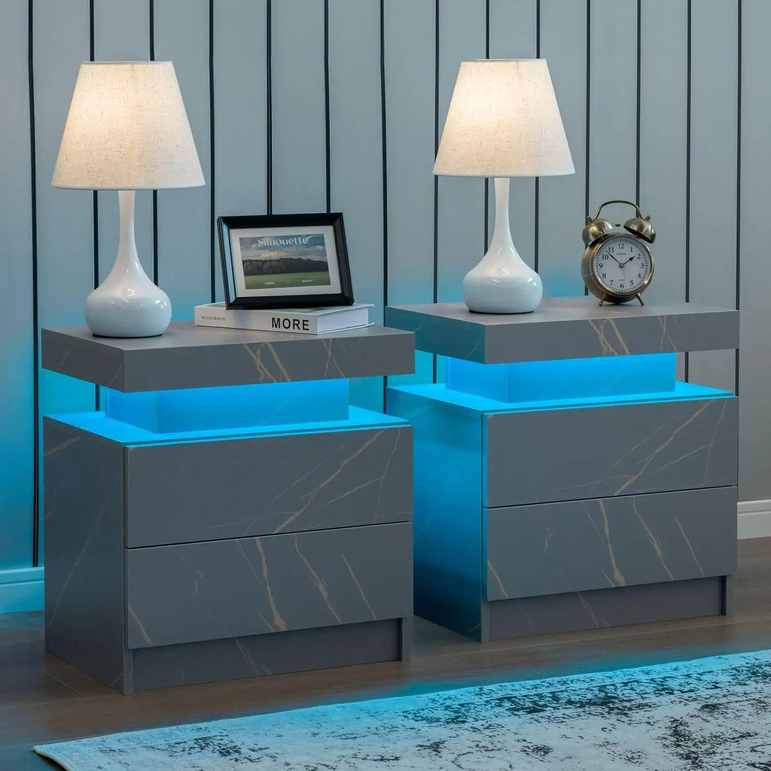Nightstand Set of 2 LED Nightstand with 2 Drawers,Night Stand Set 2 with LED Light