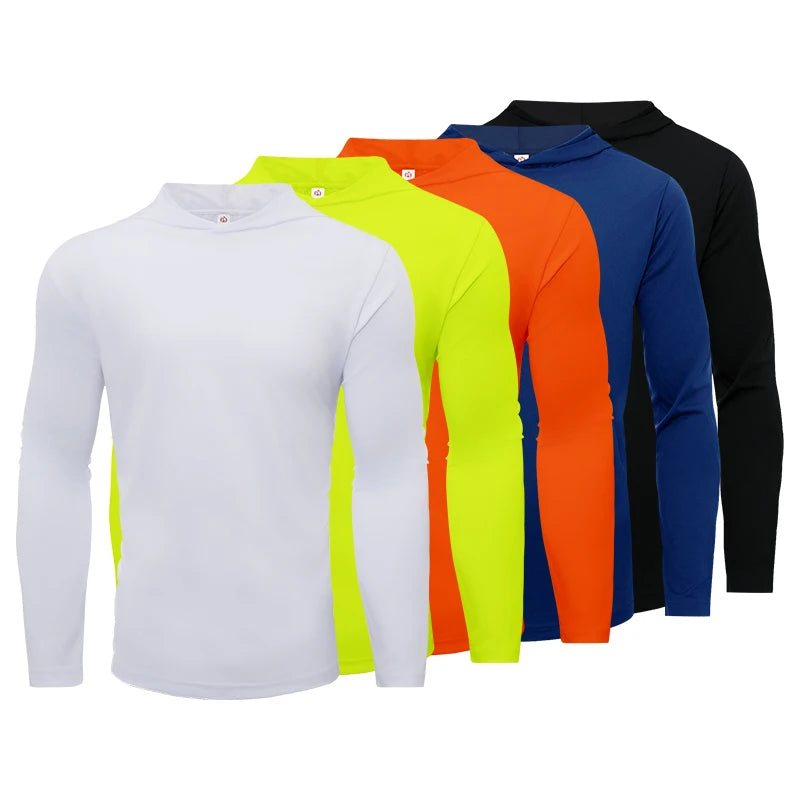 T-shirt Sports Long Sleeved Shirts Hooded Solid Color Breathable Casual Shirt Suitable for Running And Fitness