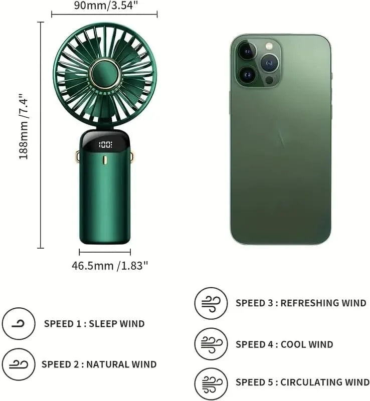 Upgraded Portable Handheld Fan 3200mAh 12H Battery Life 5 Speed Foldable with Stand Mini Fan