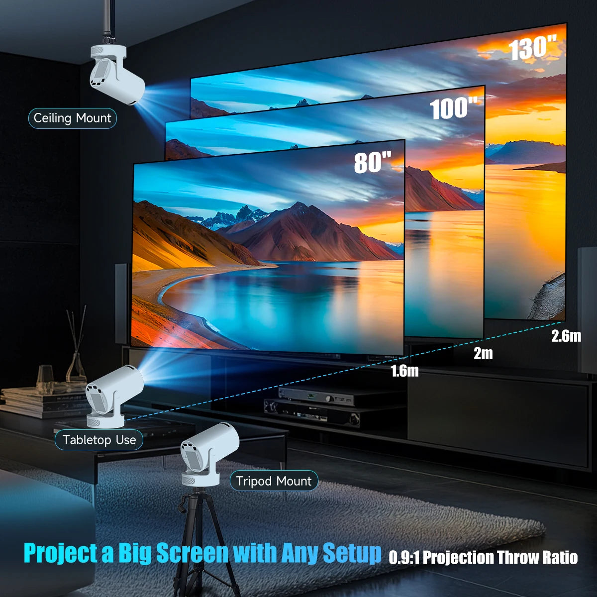 Magcubic HY300 Pro + Projector 8K 720P With 5W Speaker Android 14 8000 Lumens WiFi 6 BT5.4