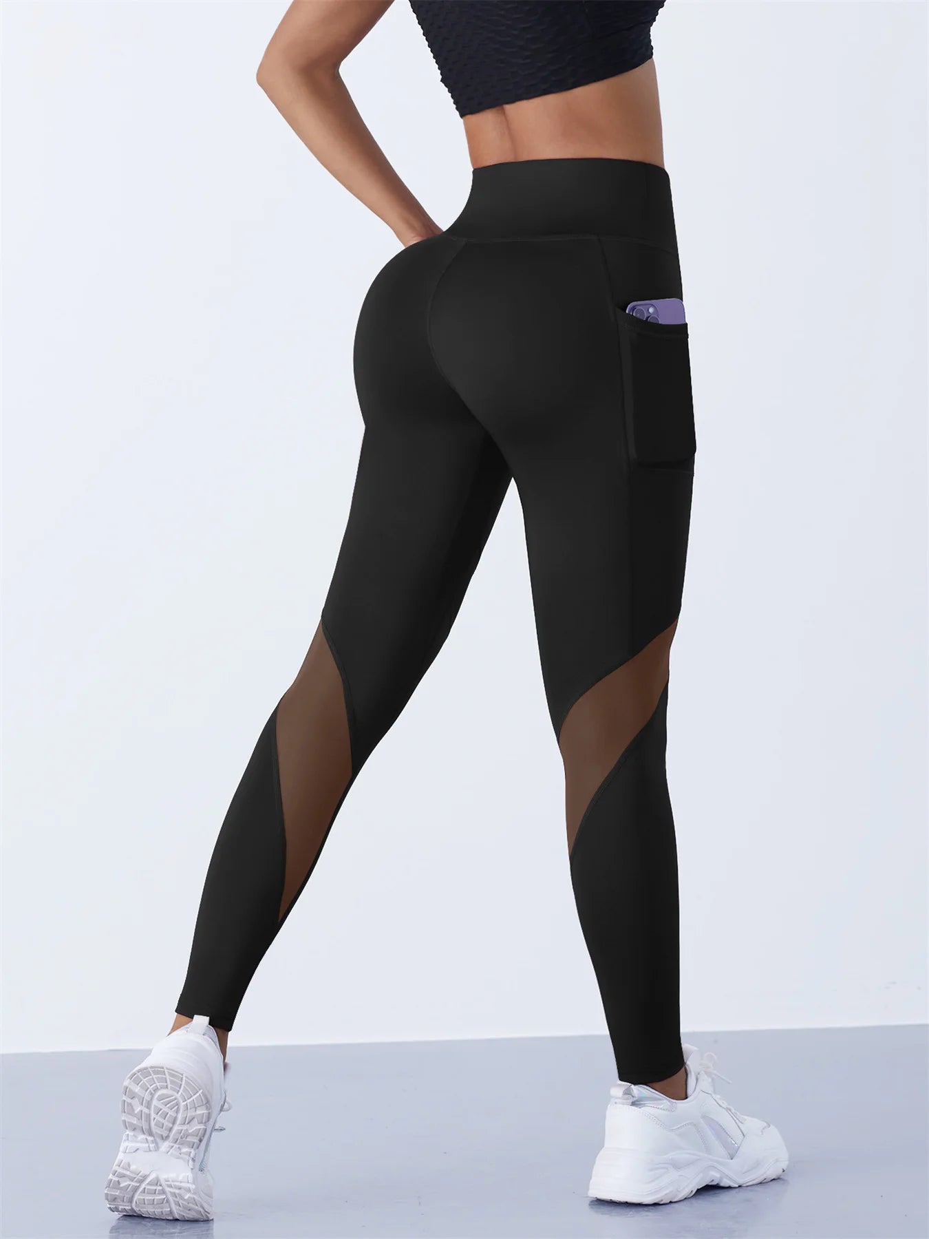 Women's Mesh Splicing Yoga Pants Shaping Leggings High Waist Tummy Control Lift