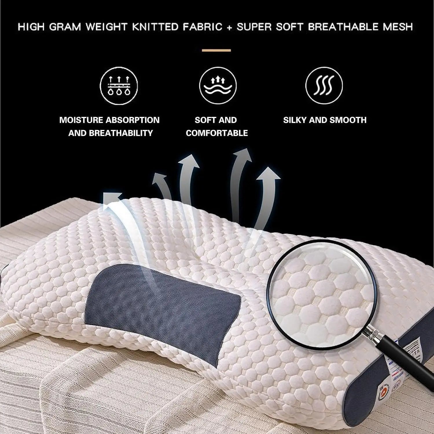 Set of two knitted cotton neck pillows, soft home pillows
