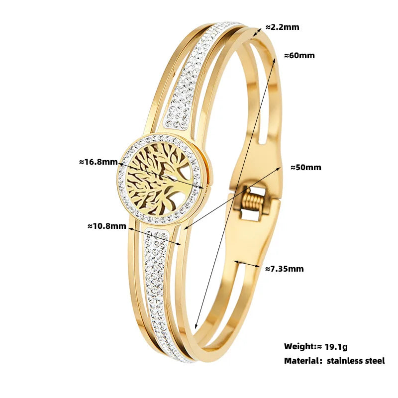 Hollow Tree Bracelet Full CZ Round  Stainless Steel Color-preserving Jewelry