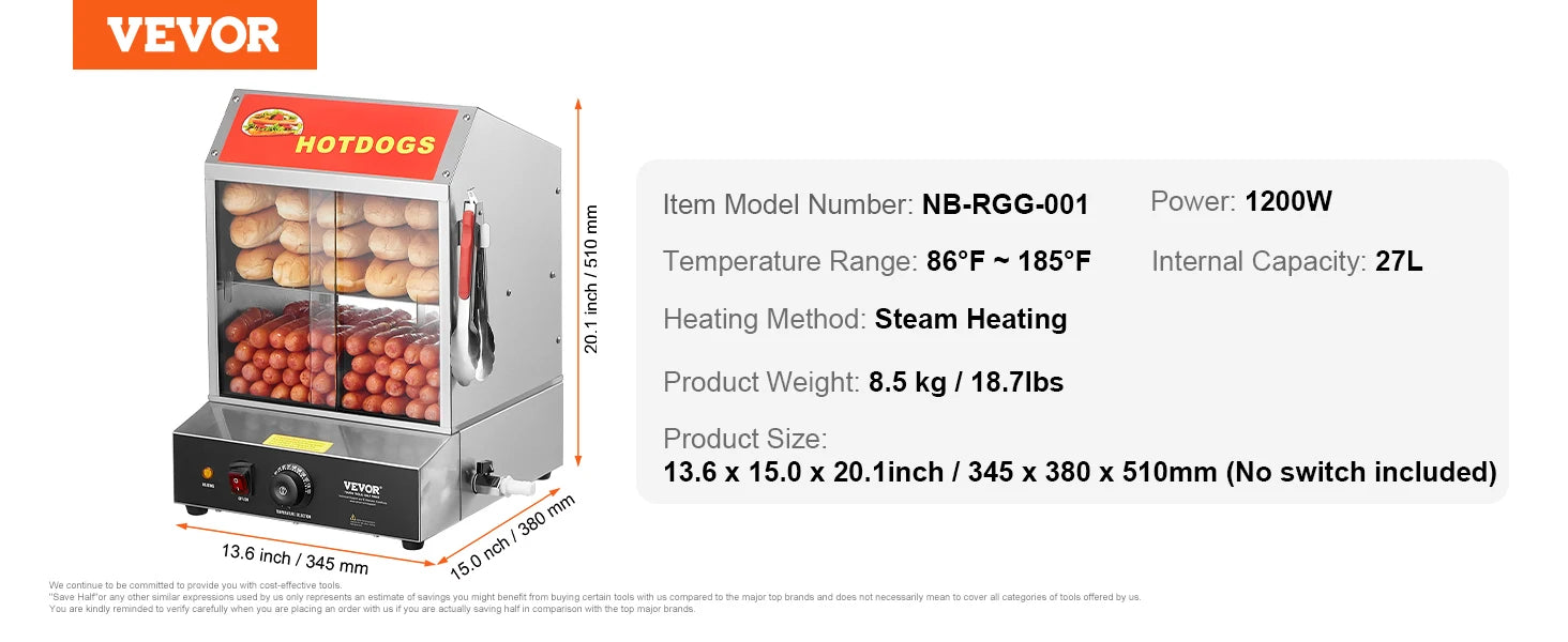 SucceBuy 27/37L 2Tiers Hot Dog Steamer with Temperature Control Stainless Steel Electric