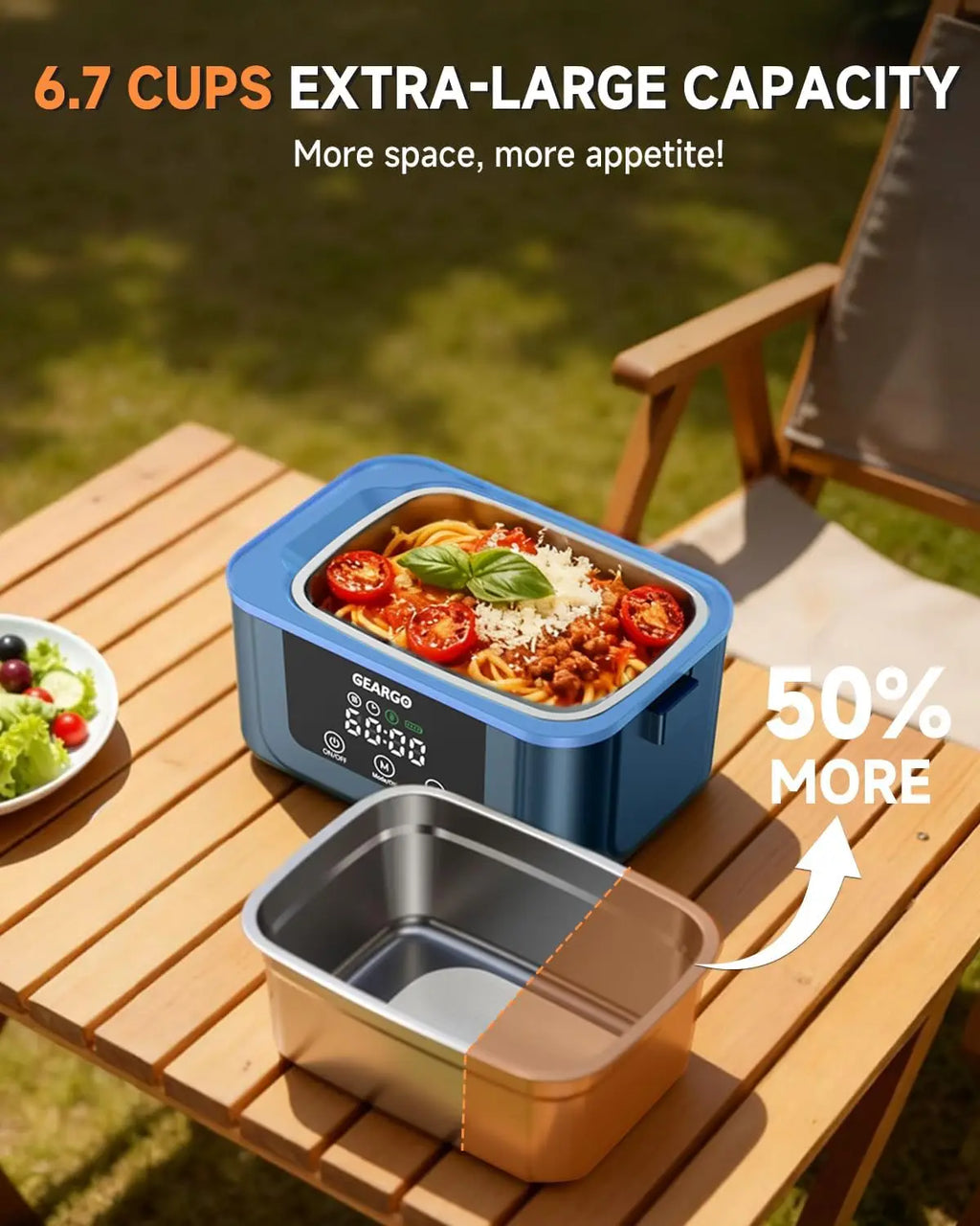 Cordless Electric Lunch Box,1.6L Rechargeable Heated Lunch Box with Ice Crystal Box,24 Hours Self Heating Lunchbox