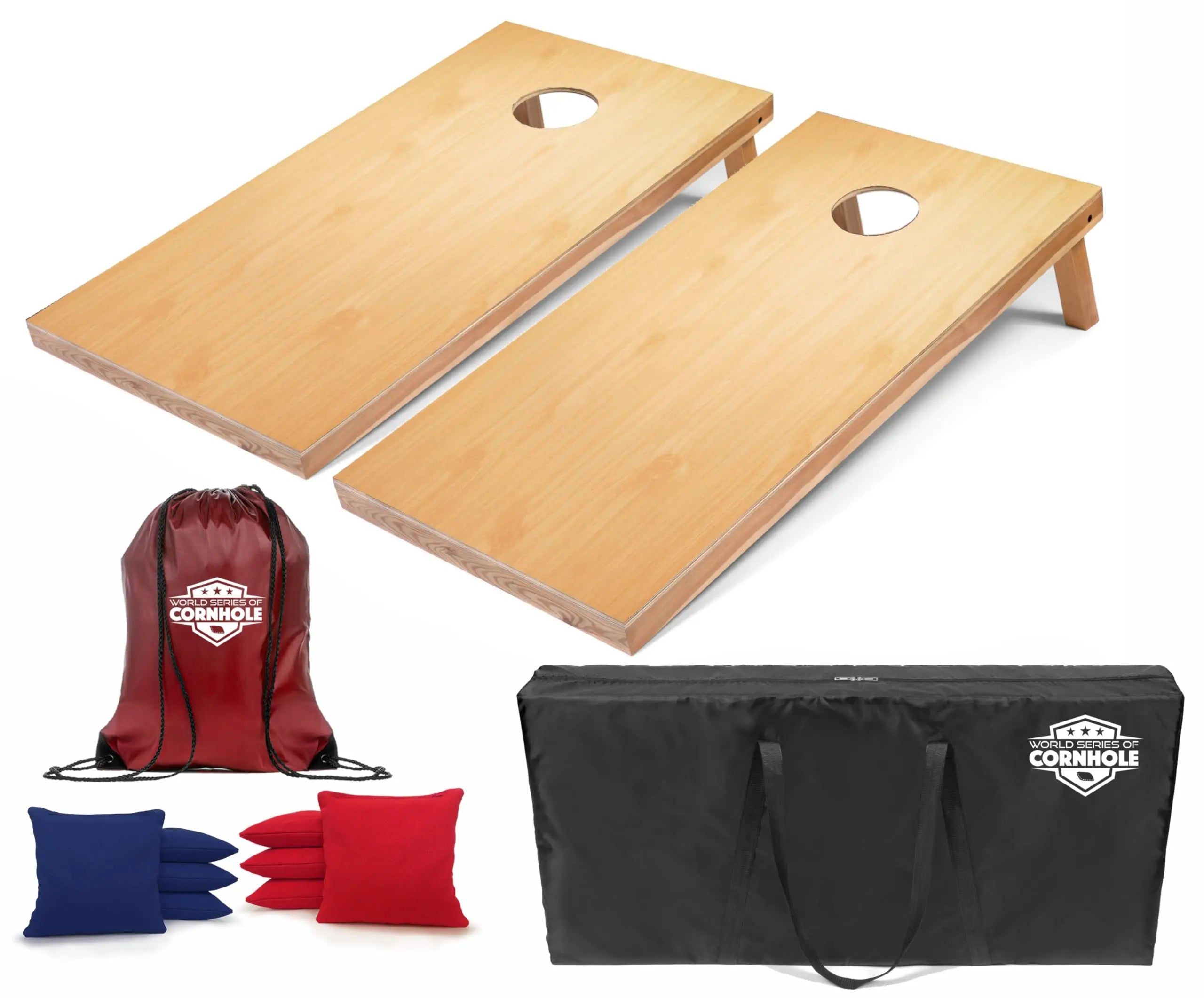 World Series of Cornhole Rustic Regulation Cornhole Boards Set –UV-Printed Wood Grain Design –4x2 ft All-Wood