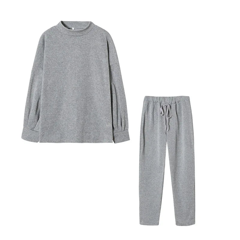 2Pcs Set Women Tracksuit Long Sleeve Pullover Warm Top Hoodie+Jogger Pants Solid Outfit Sport Suit Sets