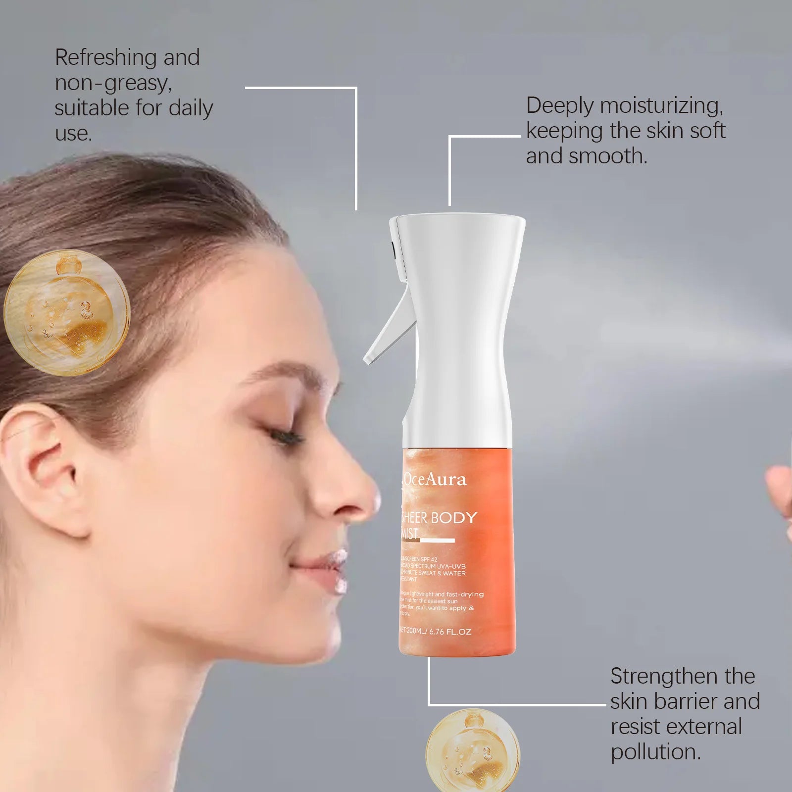 Sunscreen Spray Hyaluronic acid Body Sun Block Isolation Mist Lasting UV Protector