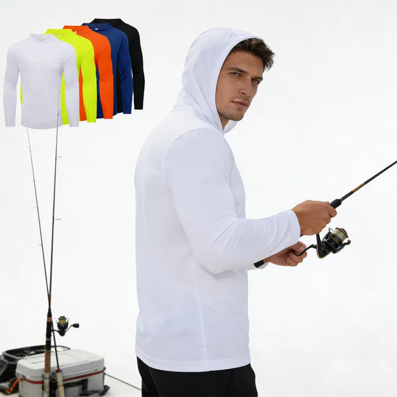 T-shirt Sports Long Sleeved Shirts Hooded Solid Color Breathable Casual Shirt Suitable for Running And Fitness