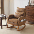 Olive Chenille Rocking Chair Nursery with Thick Headrest, Upholstered Mid-Century Modern Nursing Rocker