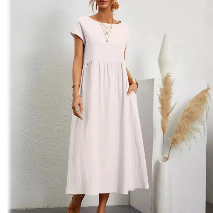 solid color sleeveless loose linen pocket women's dress in stock