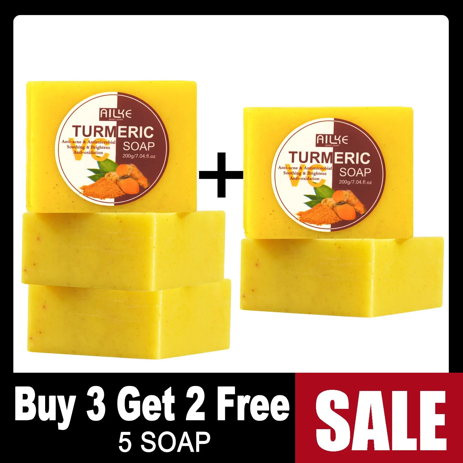 AILKE Natural Turmeric Soap for Face & Body & Hands