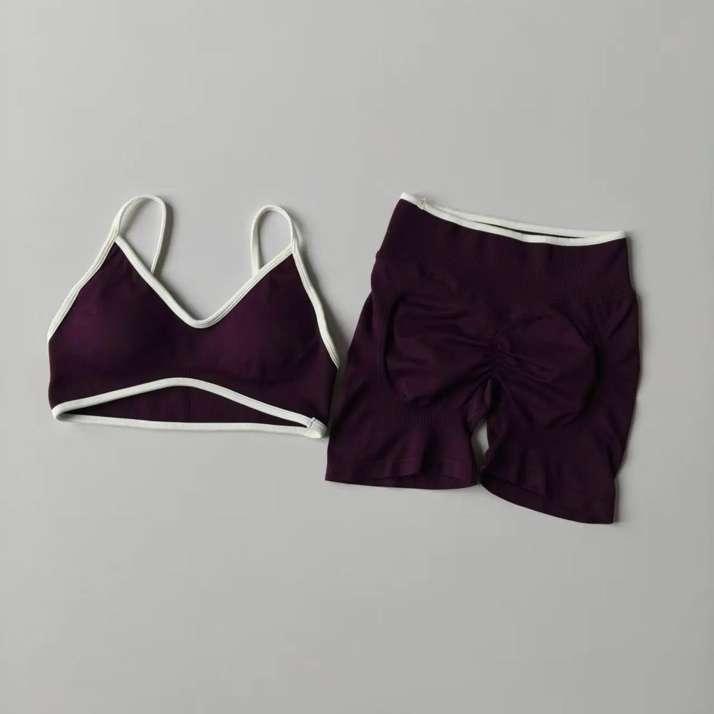 2PCS Yoga Suit Seamless with Chest Pad Tight Sports Bras