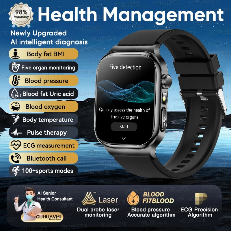 2026 New Accurate Measurement Health Smart Watch ECG+PPG Uric Acid Blood Pressure Blood Lipids BT Call Smartwatchs