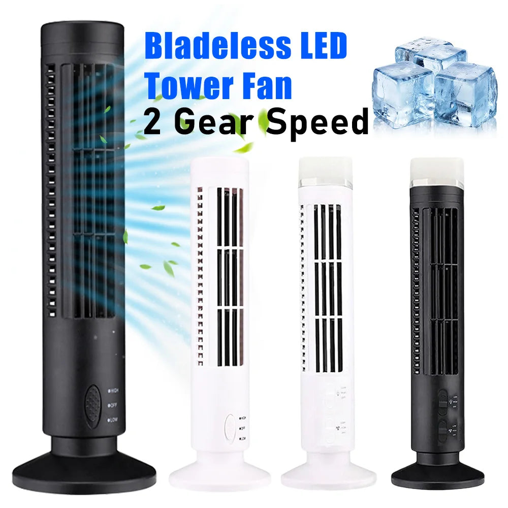 LED Tower Fan Bladeless Tower Fan 90 Degree Oscillating Quiet Portable USB Electric Desk Fan