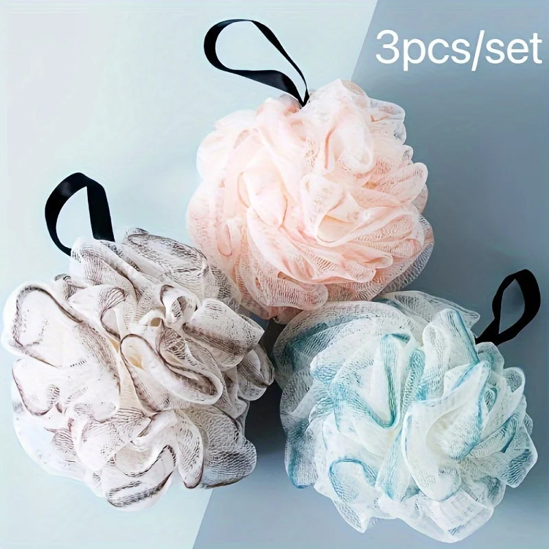Luxurious 3-Pack Mesh Bath Sponges with Exfoliating Ruffles