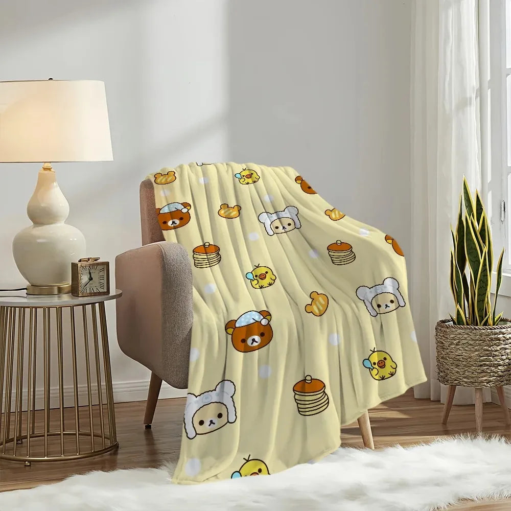1PC Cute Rilakkuma Bear Blanket – Plush Warm Throw for Sofa Bedroom Office Travel