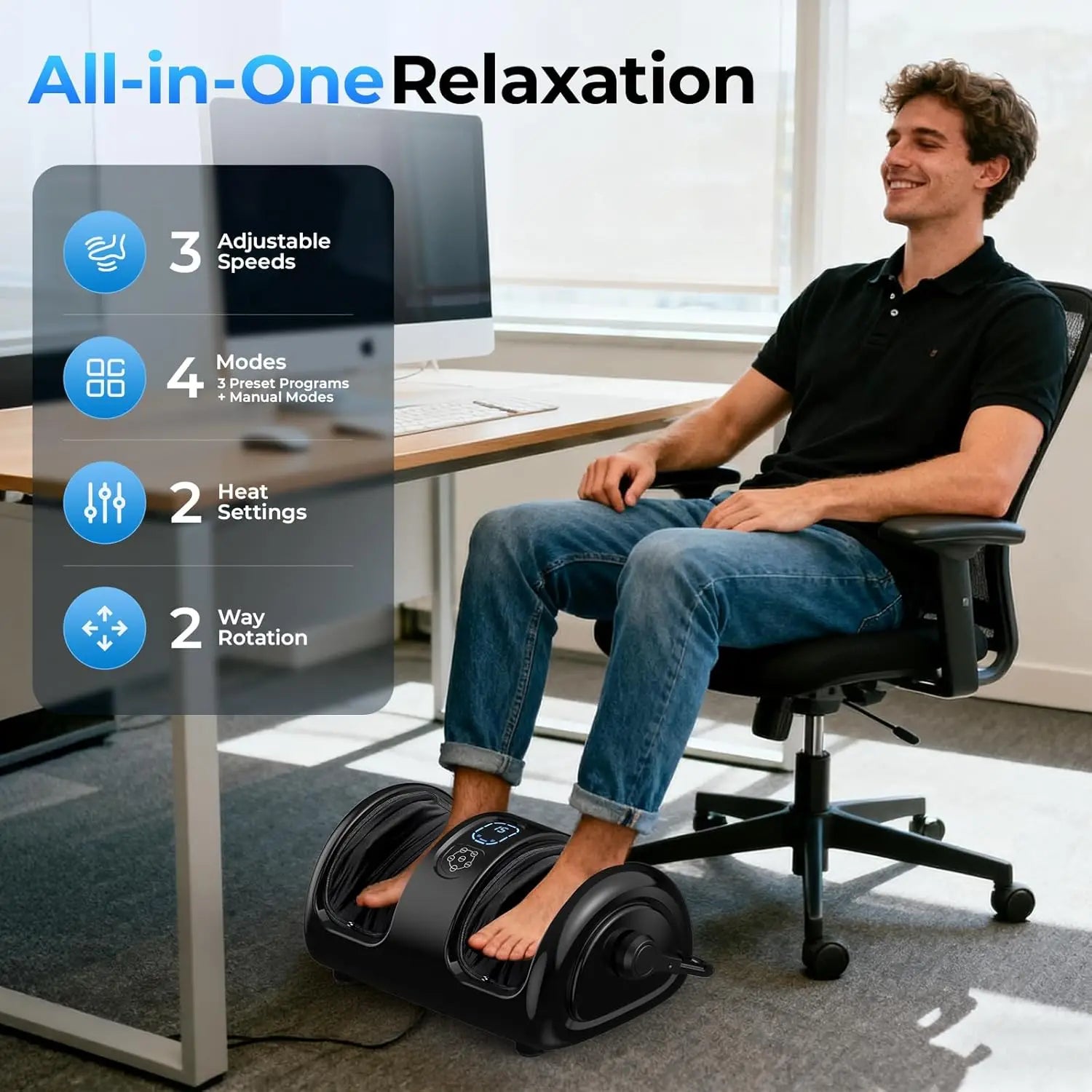 Shiatsu Heated Foot Calf Massager 3 Speeds Adjustable Heat Levels Deep Kneading Muscle Remote Control