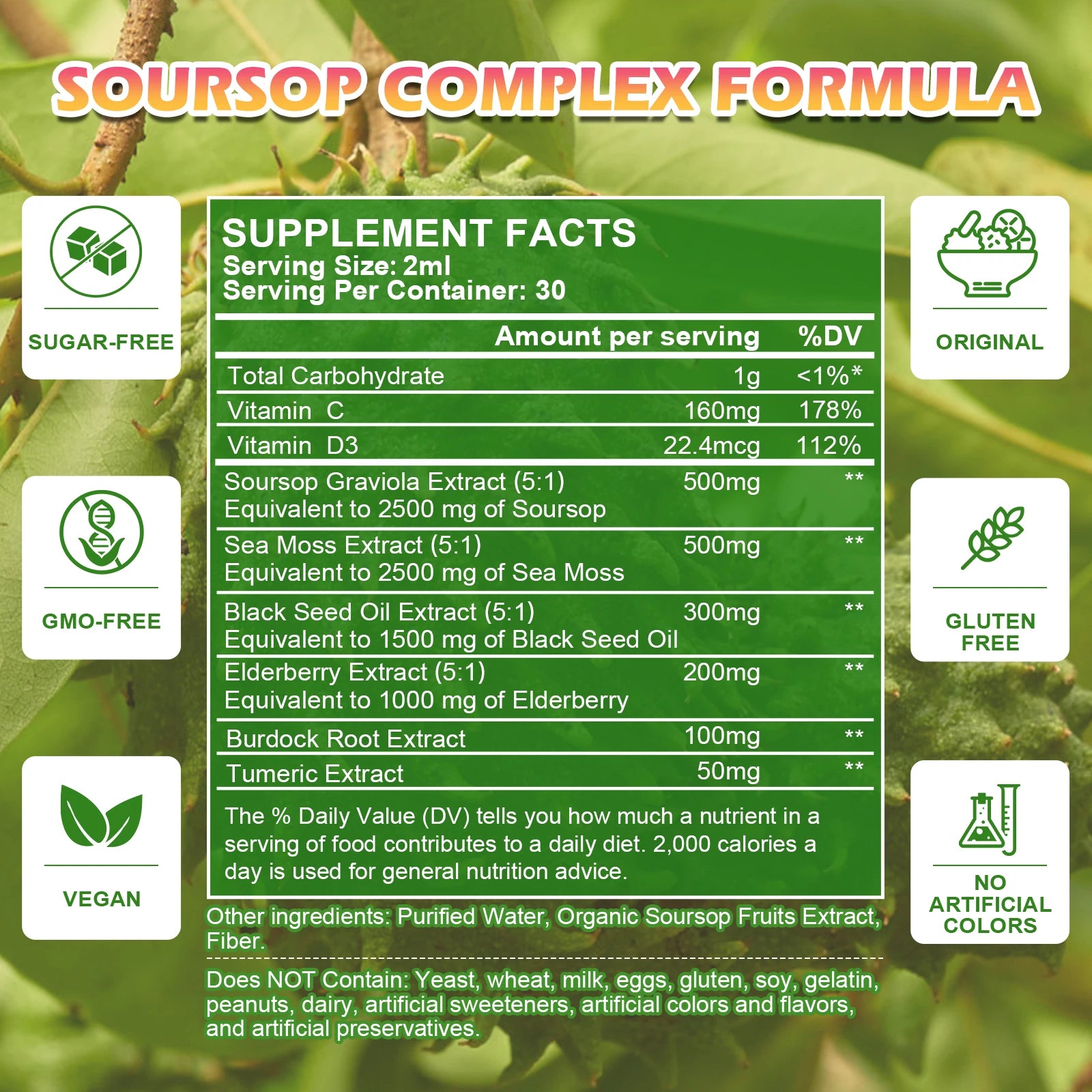Soursop Graviola Extract Drops Support Immunity and Kidney Health, Detox and Antioxidation Gluten-Free