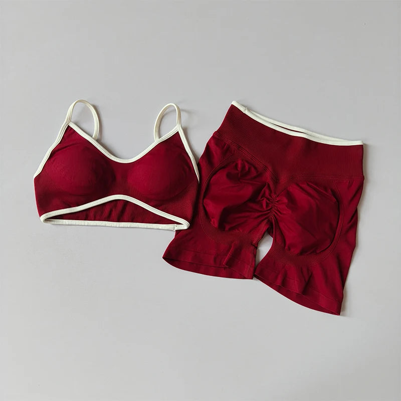 2PCS Yoga Suit Seamless with Chest Pad Tight Sports Bras