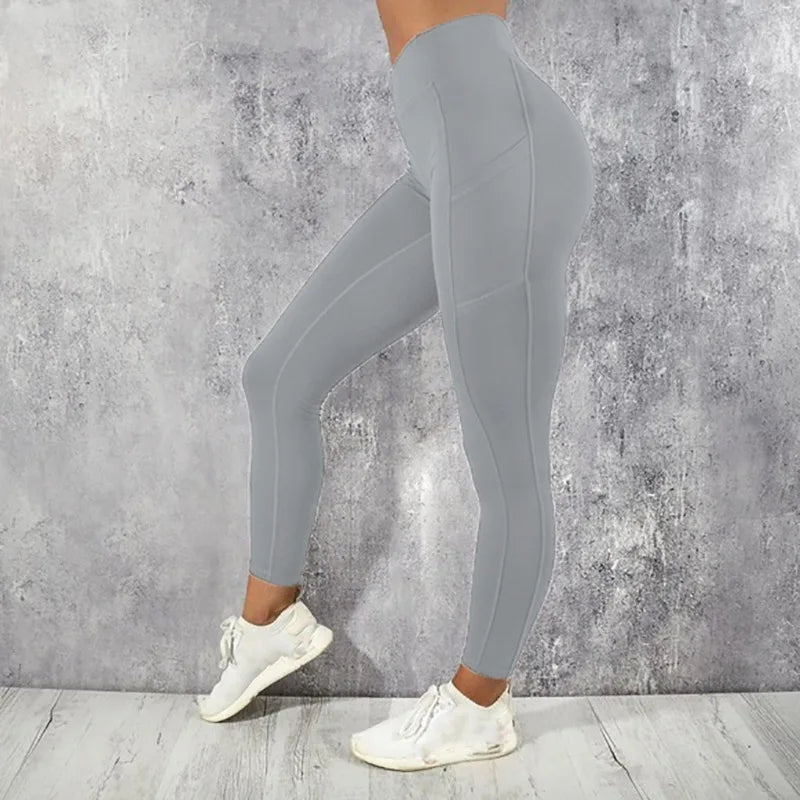 Yoga Fitness Women Leggings High Waist Tights with Pocket Workout Running Stretchy Butt Liftting Casual Skinny