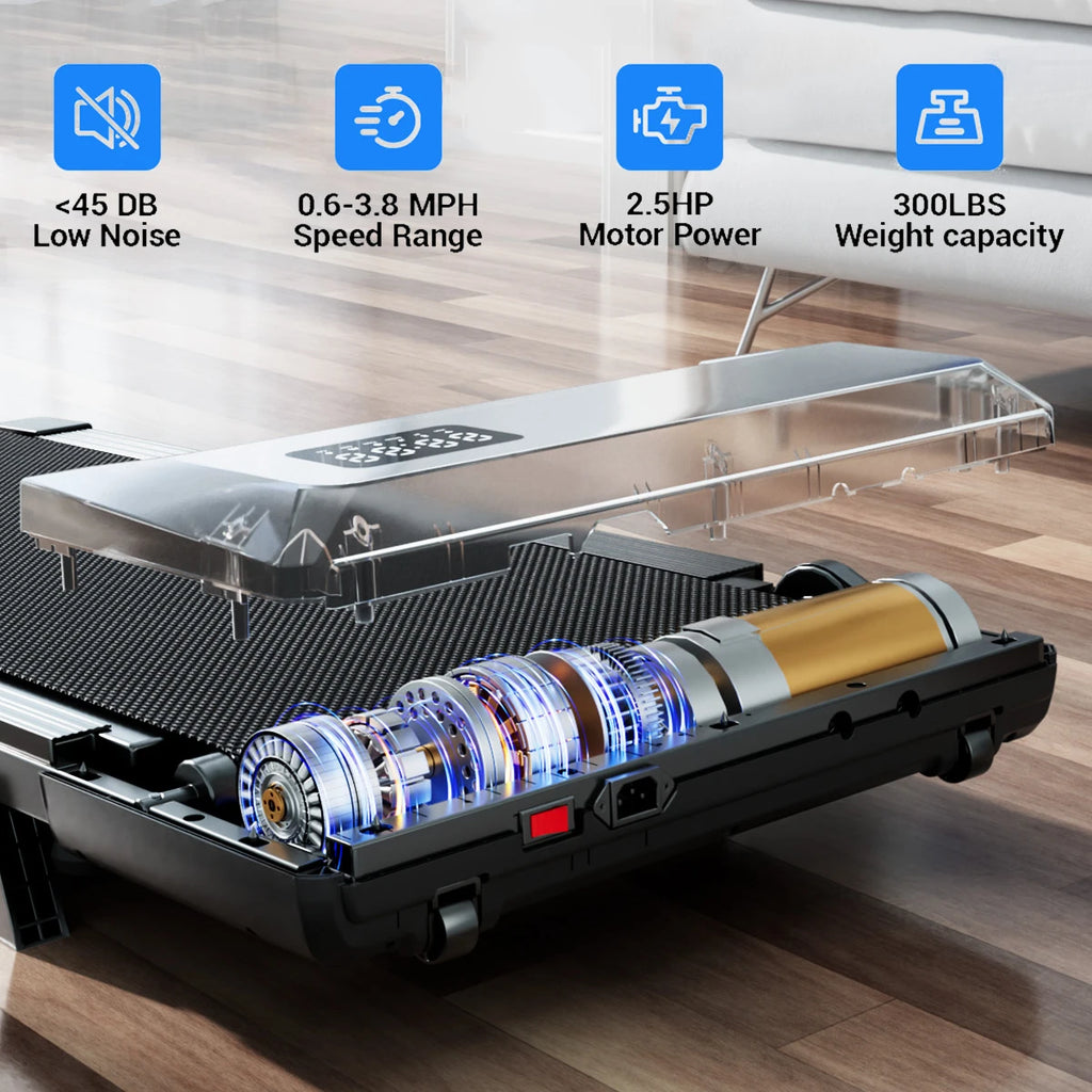 Foldable 6% Slope Under Desk Treadmills 2.5 HP Quiet Portable Remote Control LED Display 300LBS