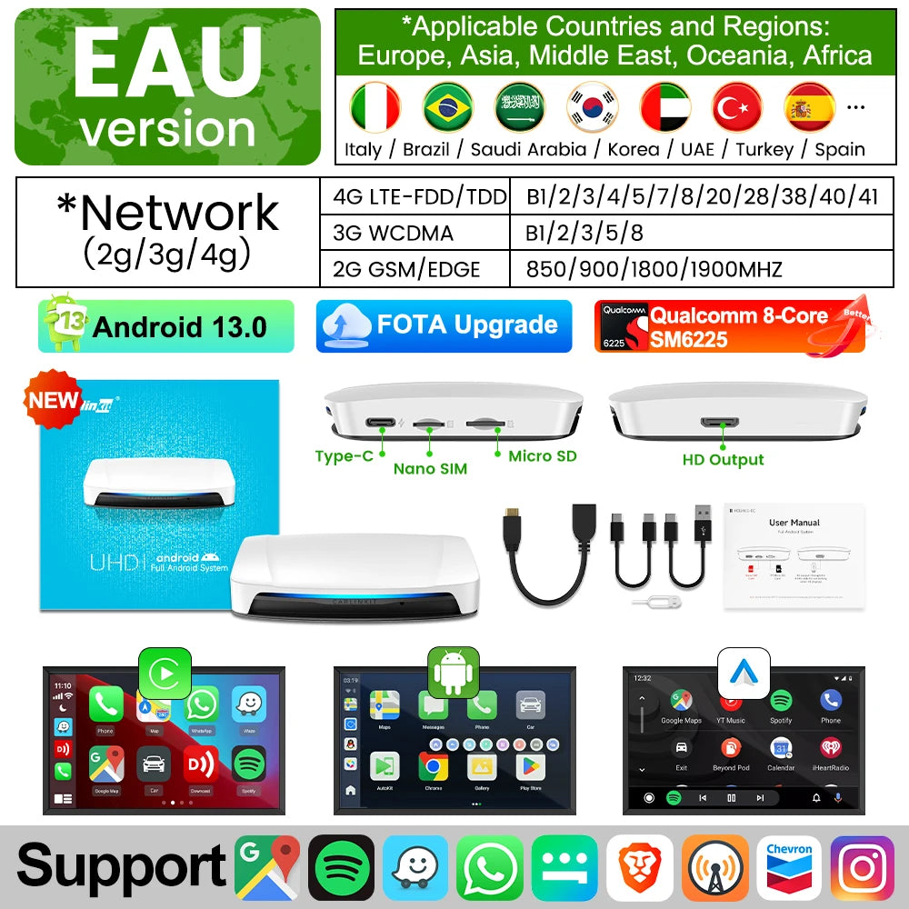 128G CarlinKit PRO 3 UHD Wireless CarPlay Android Auto AI Box New HDMI Video Output CarPlay TV Box