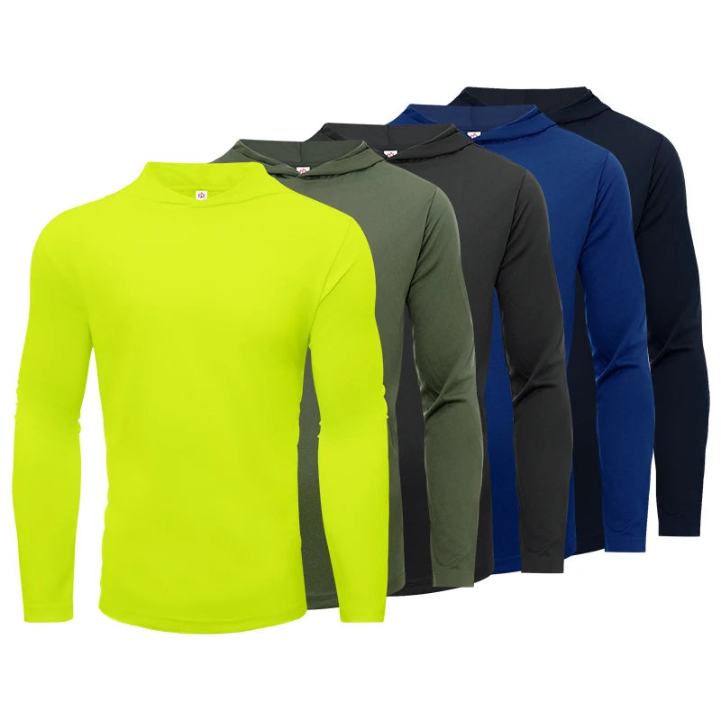 T-shirt Sports Long Sleeved Shirts Hooded Solid Color Breathable Casual Shirt Suitable for Running And Fitness