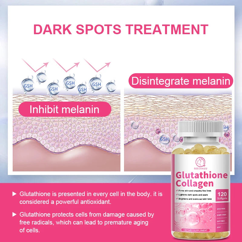 Collagen Glutathione Capsules Skin Whitening Supplement Antioxidant Support Liver Detoxification Improvement Skin Slack