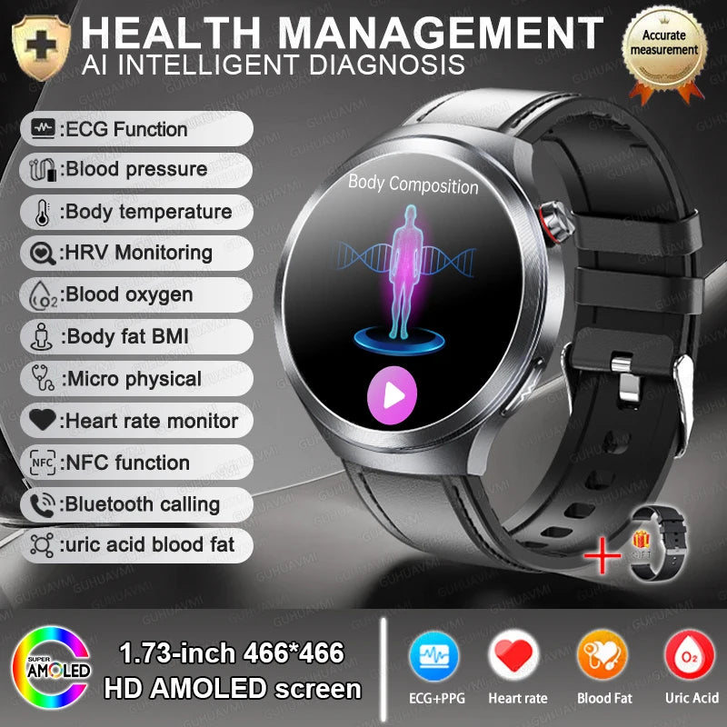New For Health ECG+PPG Smart Watch Lipids Uric acid Blood Pressure Health 100+Sport HD Bluetooth