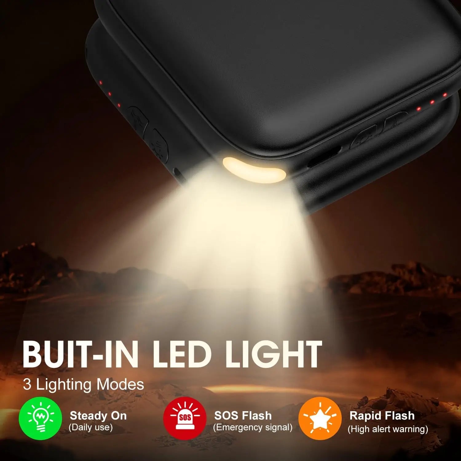 Rechargeable Hand Warmers 2 Pack - 6000mAh Fast Heating with LED Light, Portable Pocket Heater for Outdoor Activities