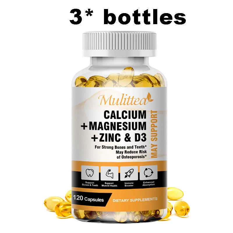 Calcium Magnesium Zinc Capsules with Vitamin D3 for Strong Bones & Nervous System Health & Promotes Cell Growth