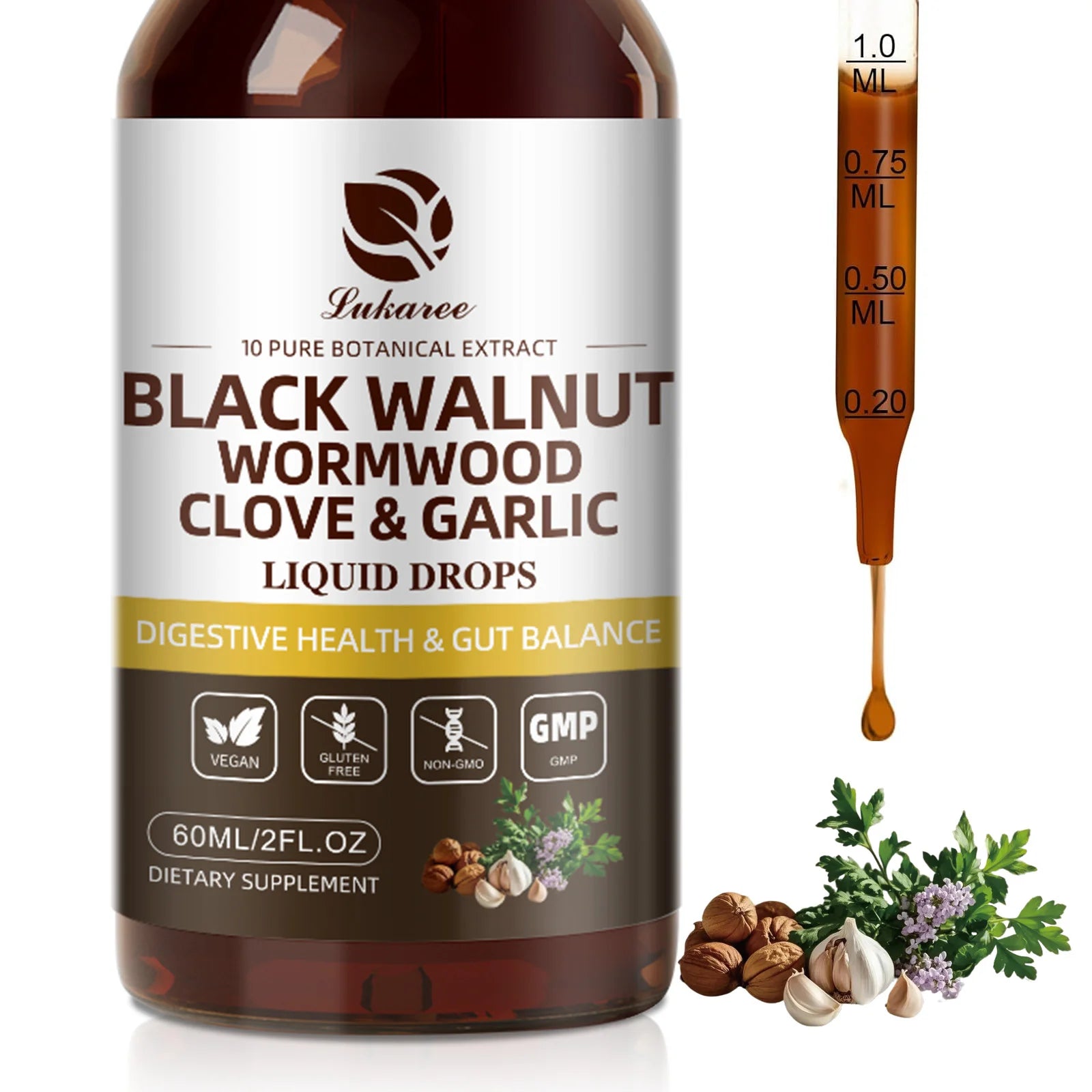 Black Walnut Drop with Wormwood Clove & Garlic Support Digestion and Immune Health 60ml