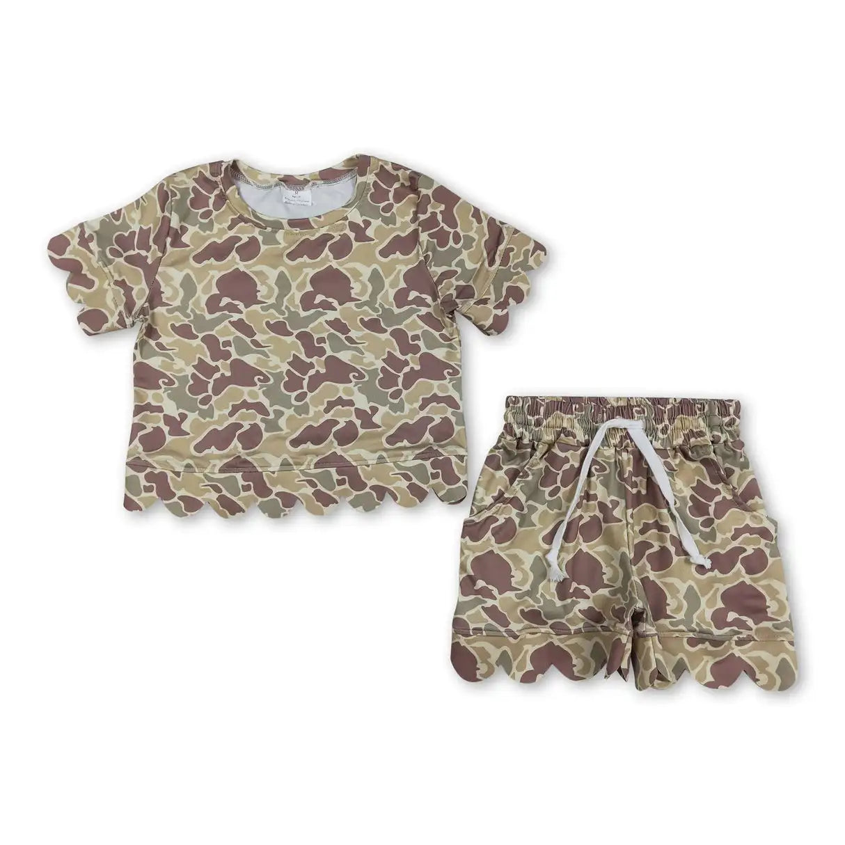 Sibling Baby Girls Short Sleeve Shirts Top Pockets Short Scallop Clothes Sets
