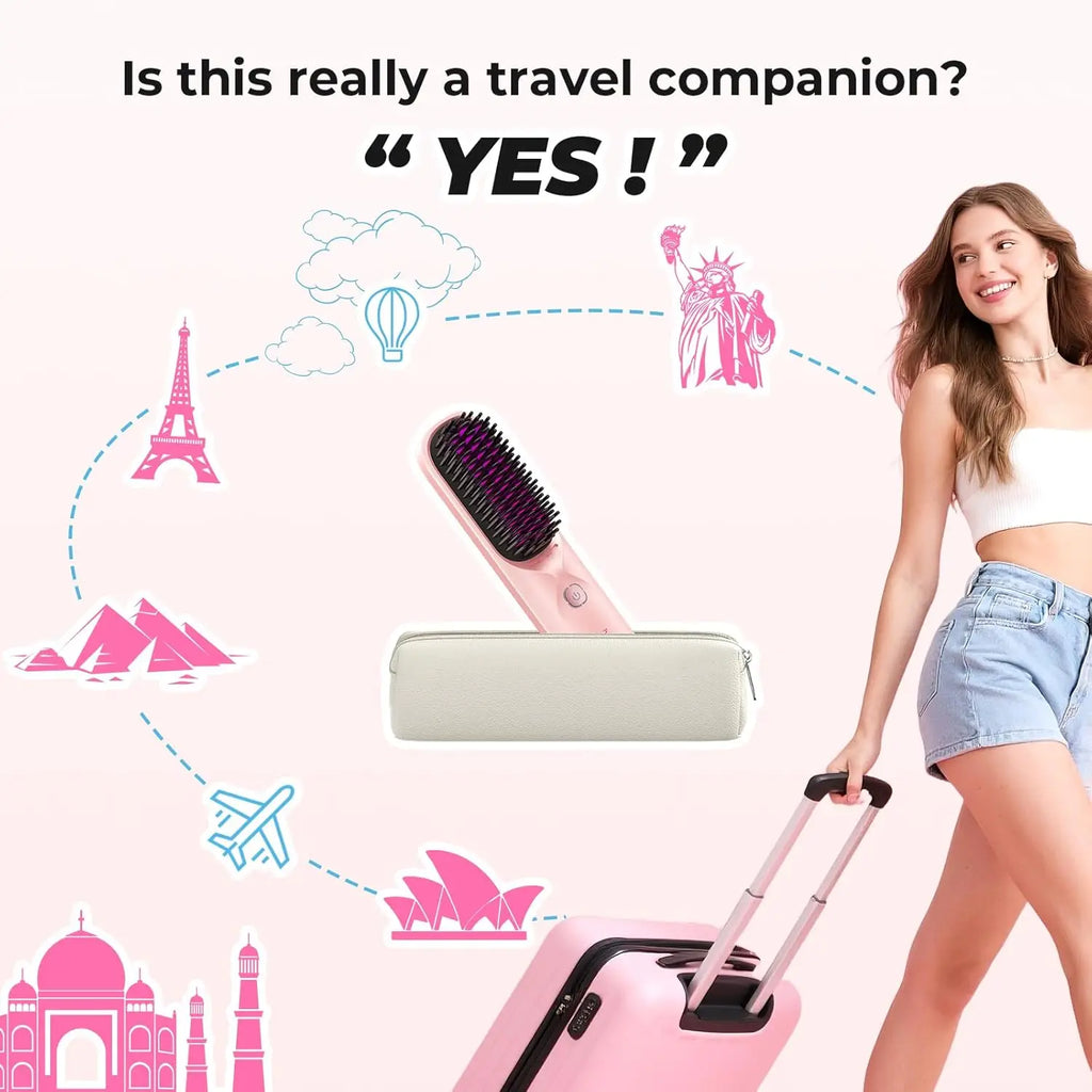 Cordless Hair Straightener Comb Brush 5S Fast Heating - 300M Negative Ions for Frizz-Free