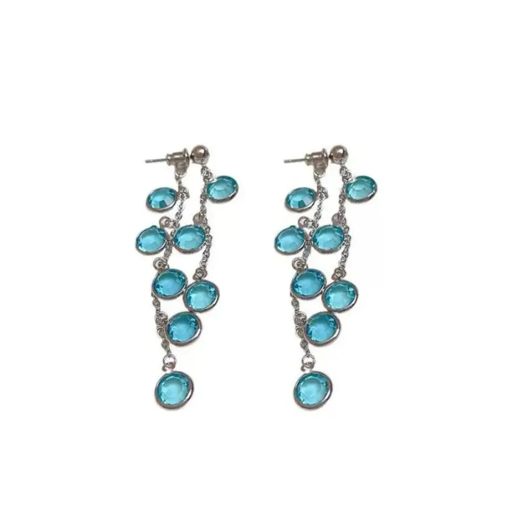 Luxury Elegant Blue Tassel Dangle Earrings Fashion Sweet Crystal Water Drop Jewelry  Gifts