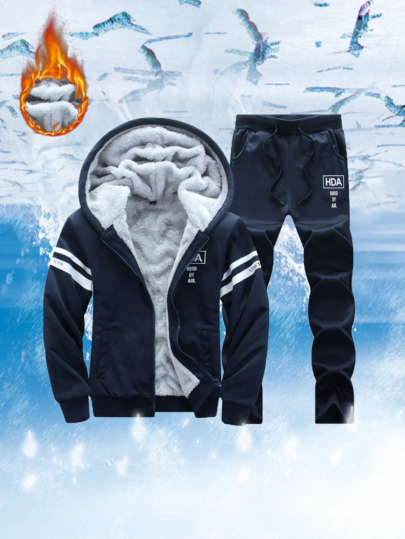 Men's Casual Fleece-Lined Thickened Sports Suit Two-Piece Set