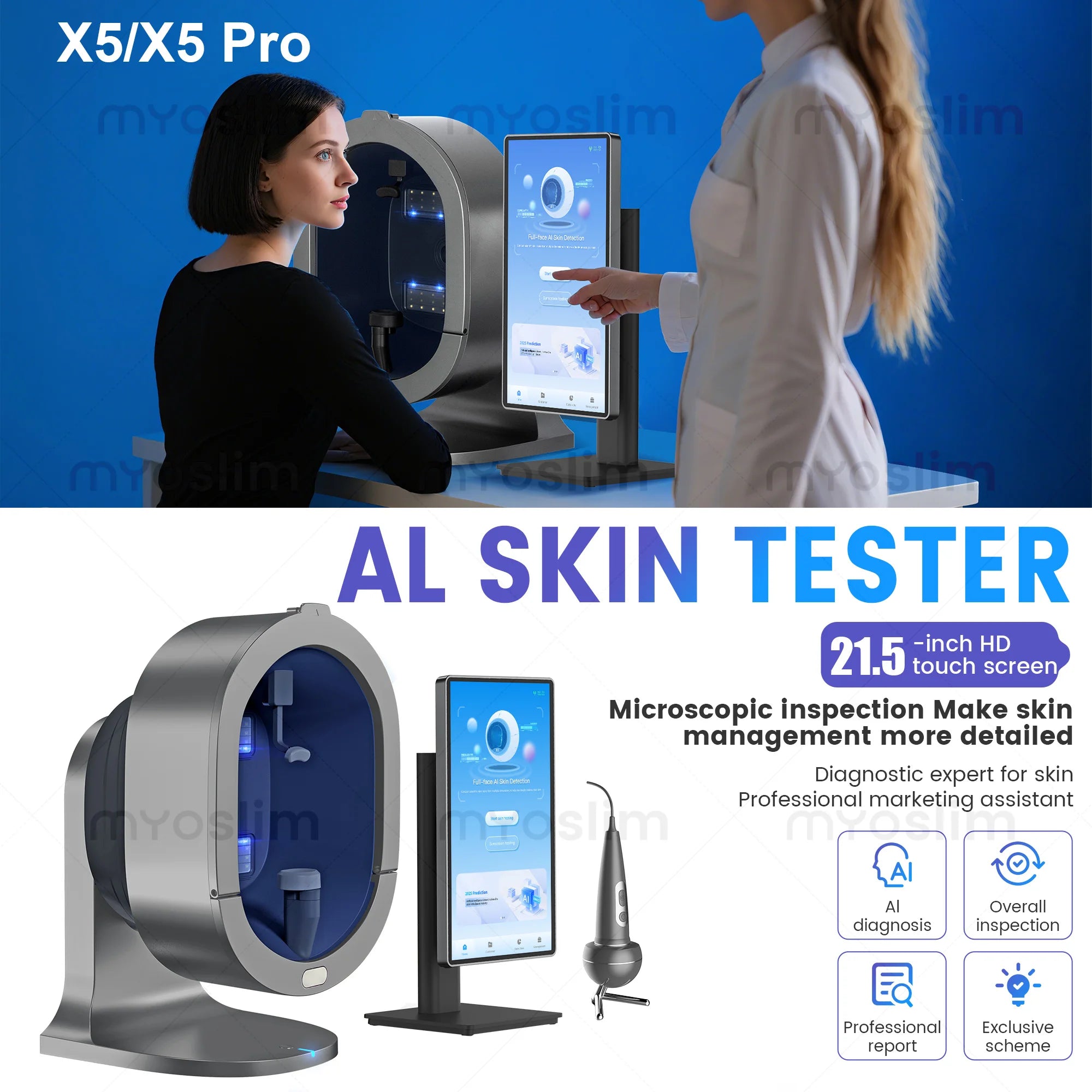 3D Facial Skin Analyzer Machine 21.5 Inch AI 8 Light Spectrum Skin Care