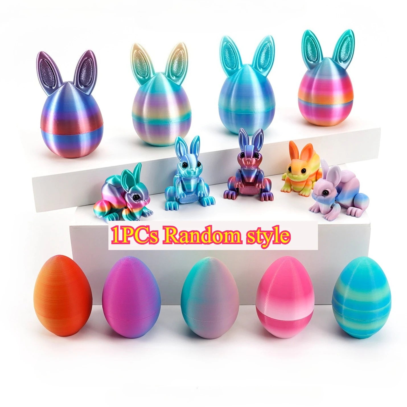 3D Printed Rabbit Eggs Ornament Animal Model Easter Rabbit Home Desktop Ornament Happy Easter Gift for Kids