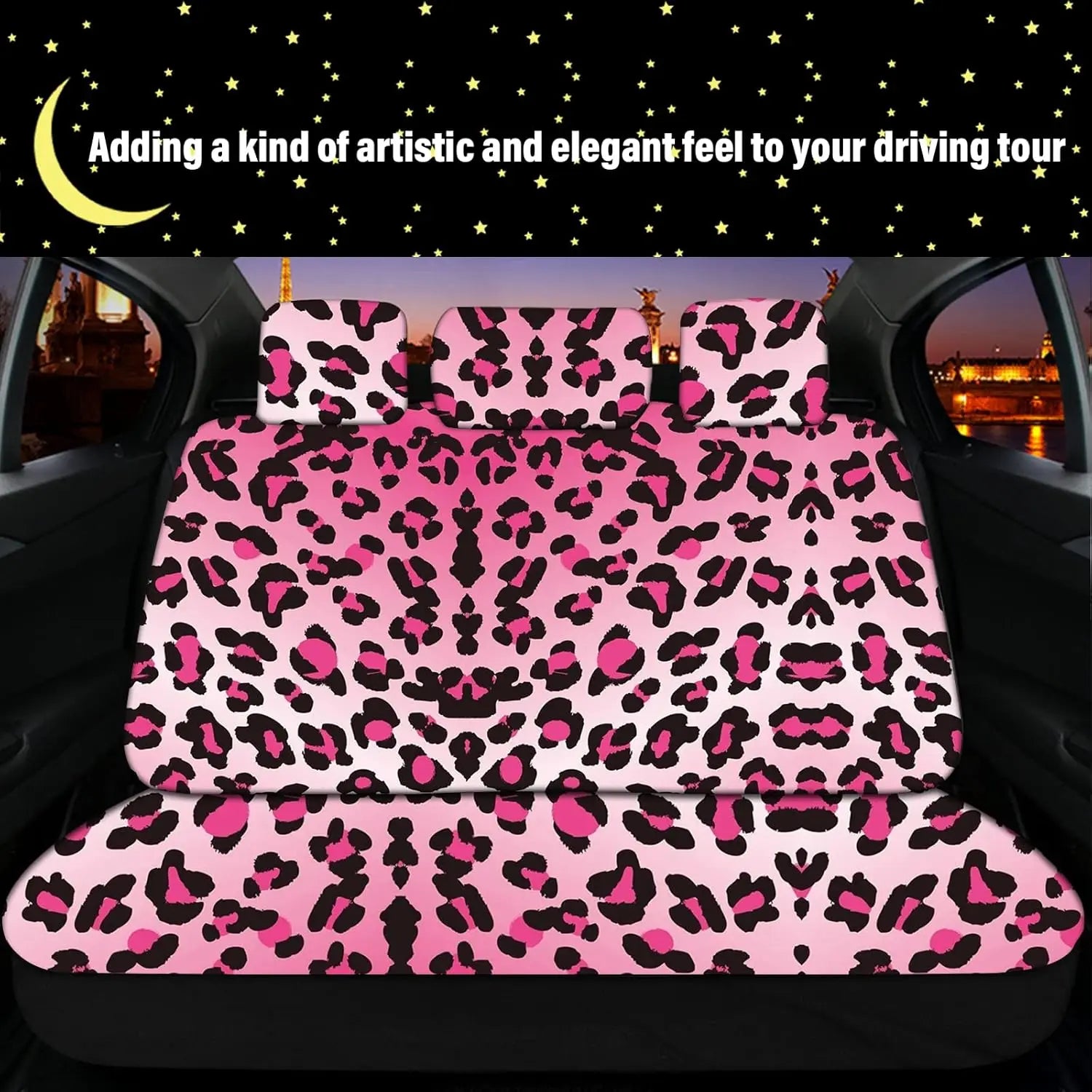 15 PCS Pink Leopard Print Car Seat Cover Set with Steering Wheel, Console, and Accessories for SUV