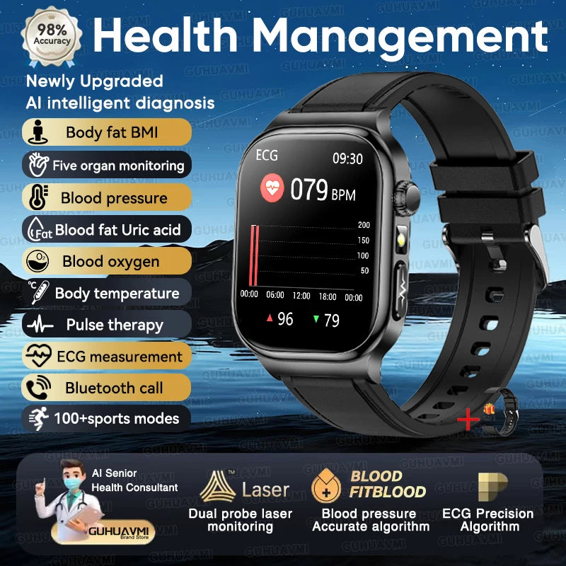 2026 New Accurate Measurement Health Smart Watch ECG+PPG Uric Acid Blood Pressure Blood Lipids BT Call Smartwatchs