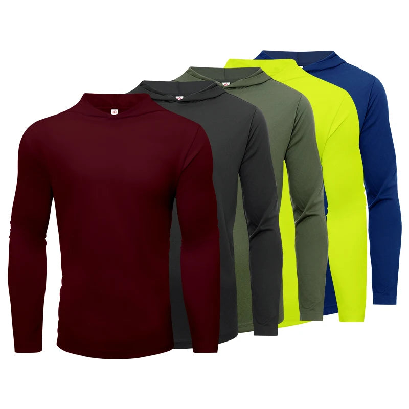 T-shirt Sports Long Sleeved Shirts Hooded Solid Color Breathable Casual Shirt Suitable for Running And Fitness