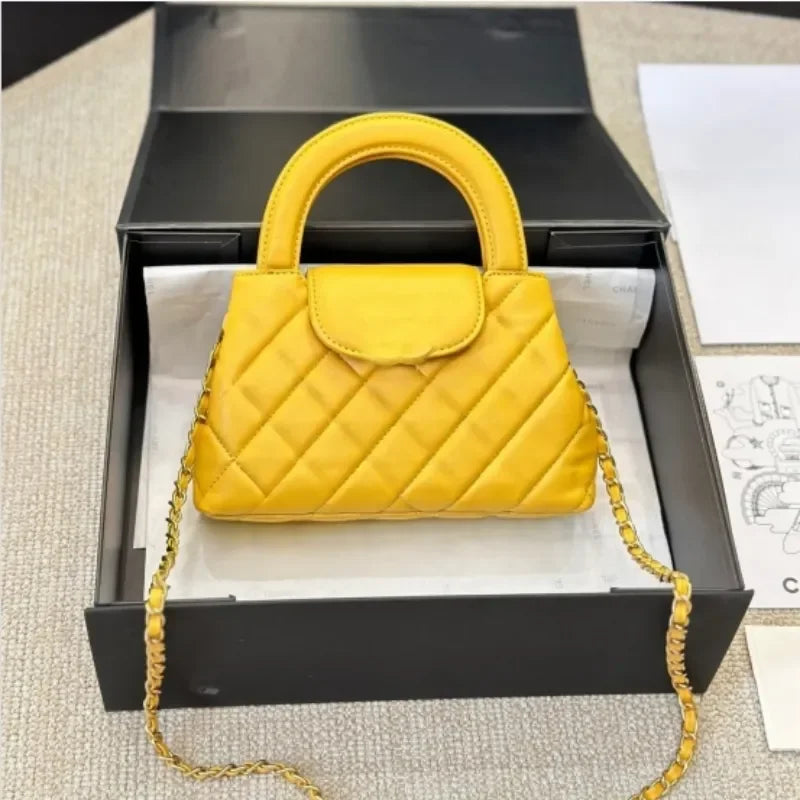 Veal k Leather Designer  Shoulder Bag Leather Ribbed Gold Hardware Metal Turn Lock