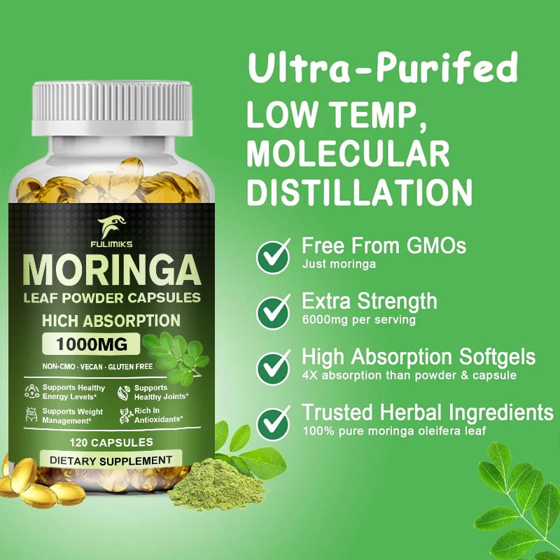 Pure Moringa Leaf Powder Supplement Energy, Metabolism and Immune Support,Weight Management, Non-GMO