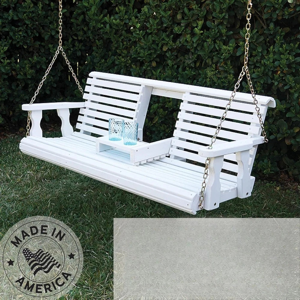 Console Porch Swing, Outdoor Patio Garden, Treated Pine White Stain 5ft Hanging Chains, Custom